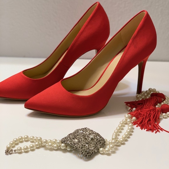 red satin evening shoes